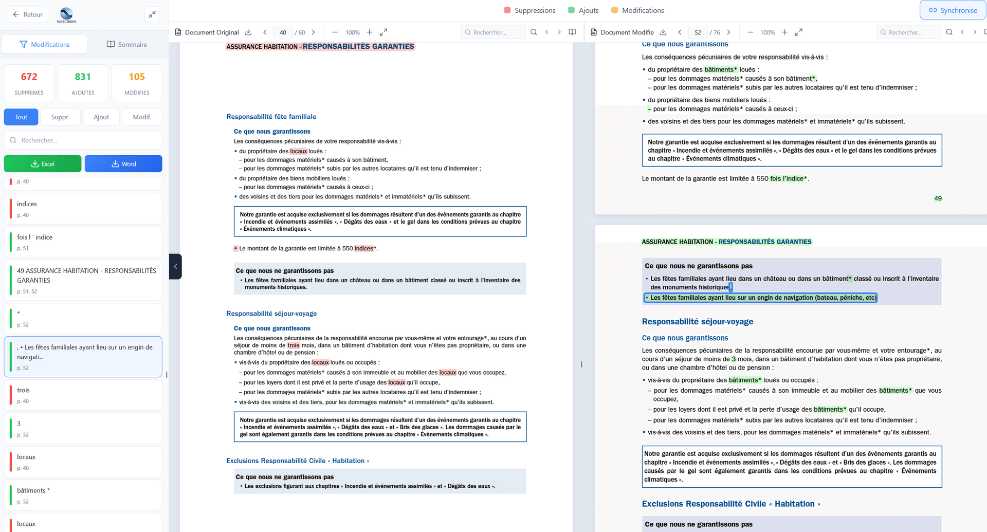 Interface WeCompare - Vue côte-à-côte